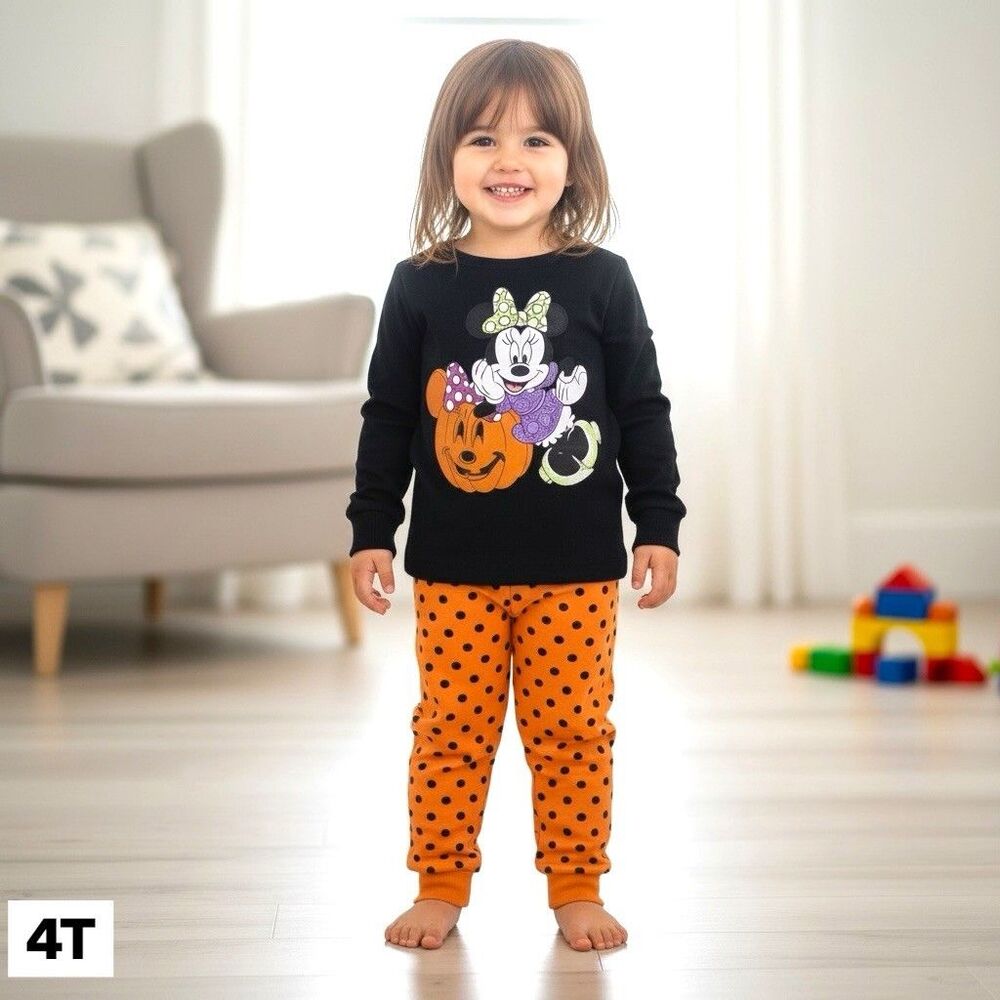 4T Disney Girls Minnie Mouse Halloween 2Pc Jogger Set Sweatshirt & Pants Pumpkin